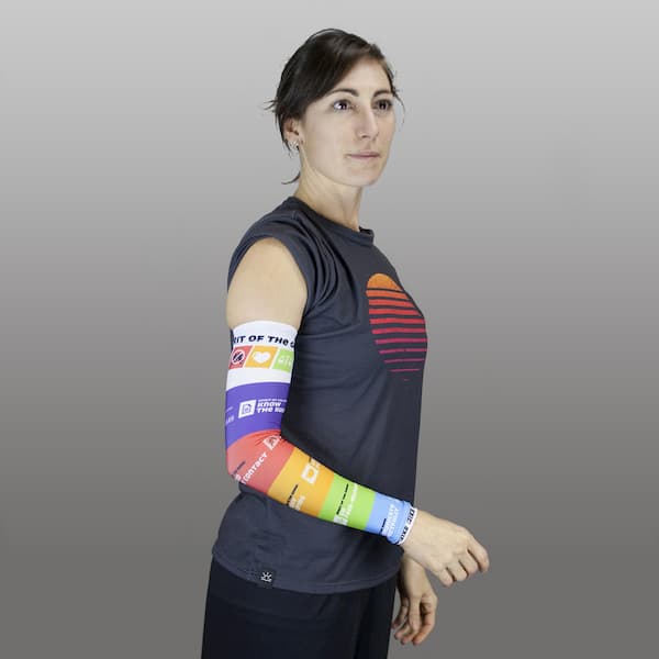 inside detail of a compression sleeve in red and yellow