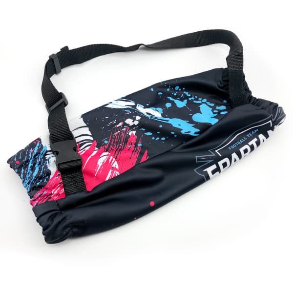 black handwarmer with strap and american football design